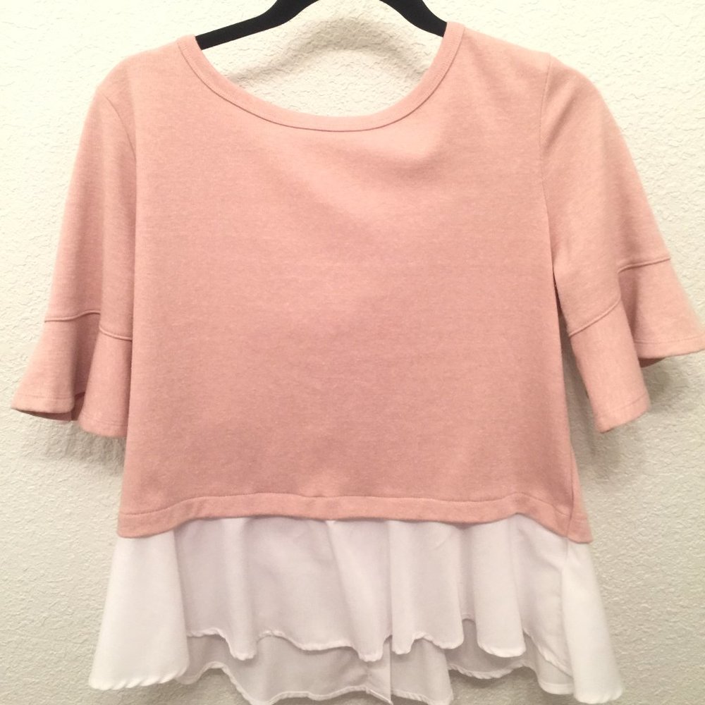 Jane and Delancey Pink and White Blouse Size M